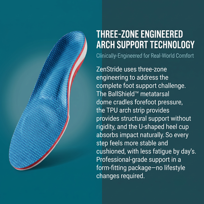 ZenStride Restore | Plantar Fasciitis Insoles for Heel, Arch & Ball-of-Foot Pain